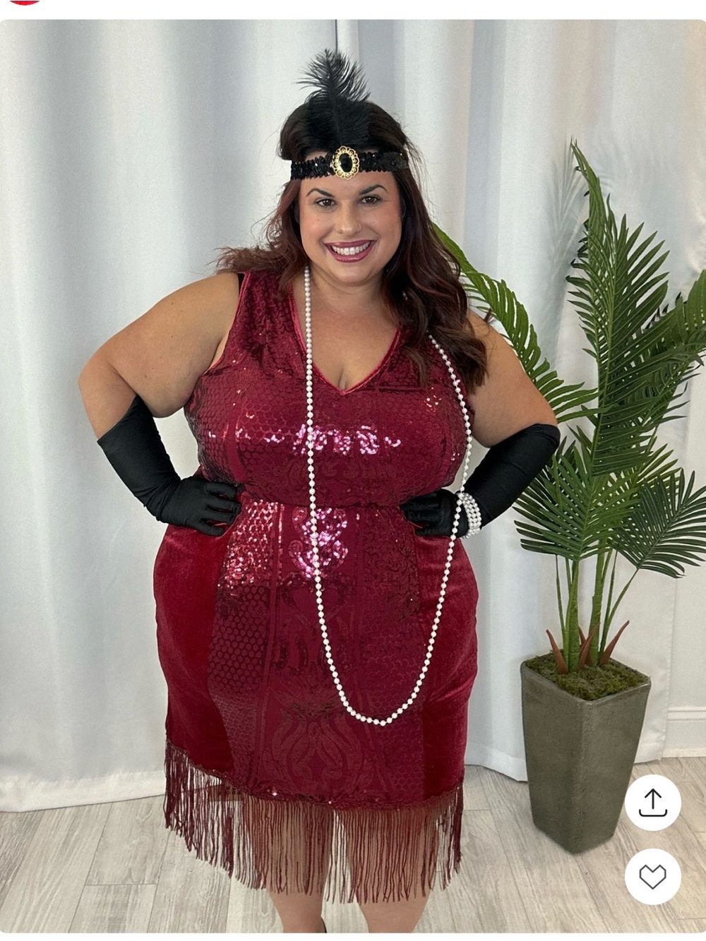 Plus Sequin Fringe Sleeveless Flapper Dress - Burgundy